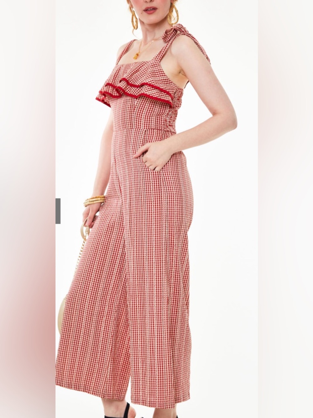 Red Gingham Ruffle Jumpsuit - Picture 3 of 5